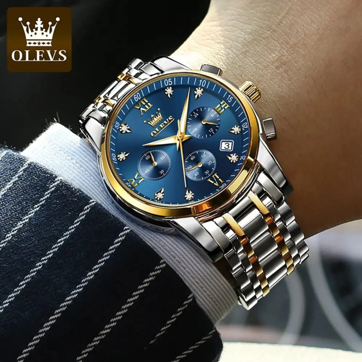 OLEVS 2858 Men Quartz Watch (Blue) - Image 3