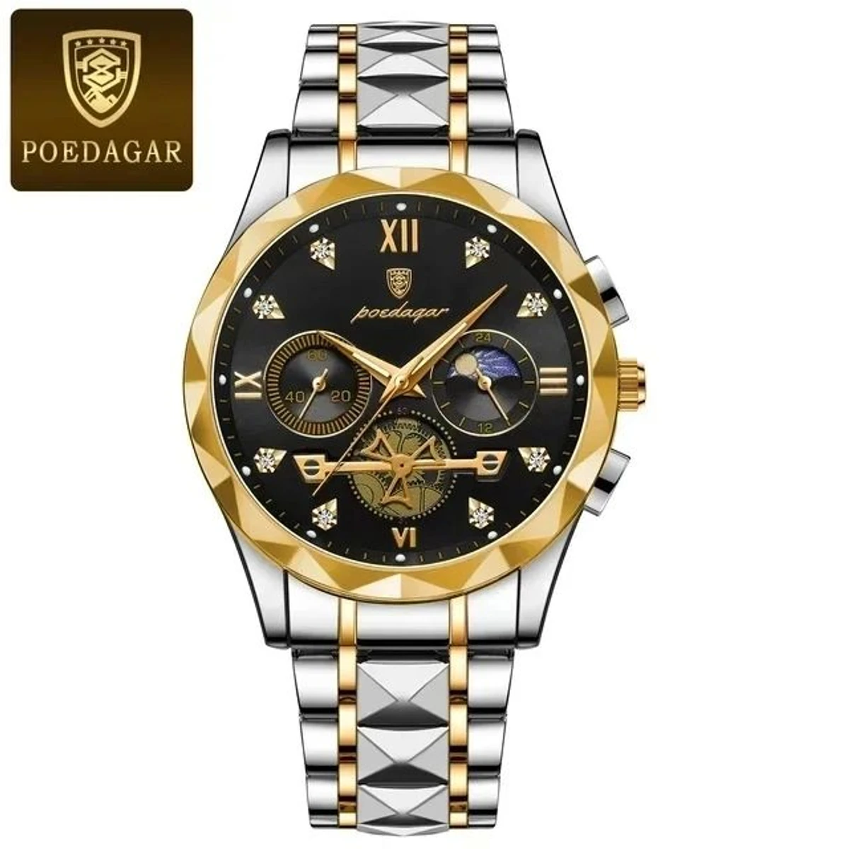 Poedagar 996 Stainless Steel Luminous Quartz Watch For Men (black dial)