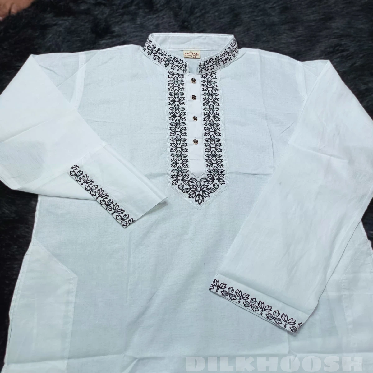 Adhi Dhuti Kaporer Embroidery Panjabi (Full White) - Image 3