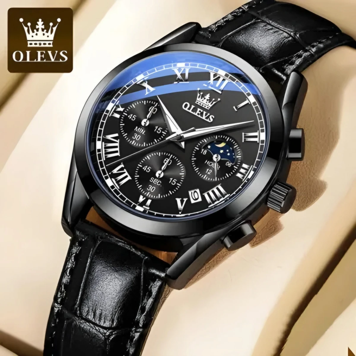 2872 Olevs Quartz Wrist watch (Full Black)