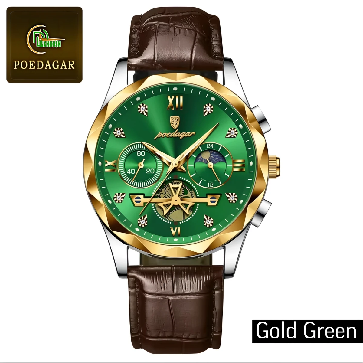 POEDAGAR 996 Artificial leather Luxury Watch for Man (Green)