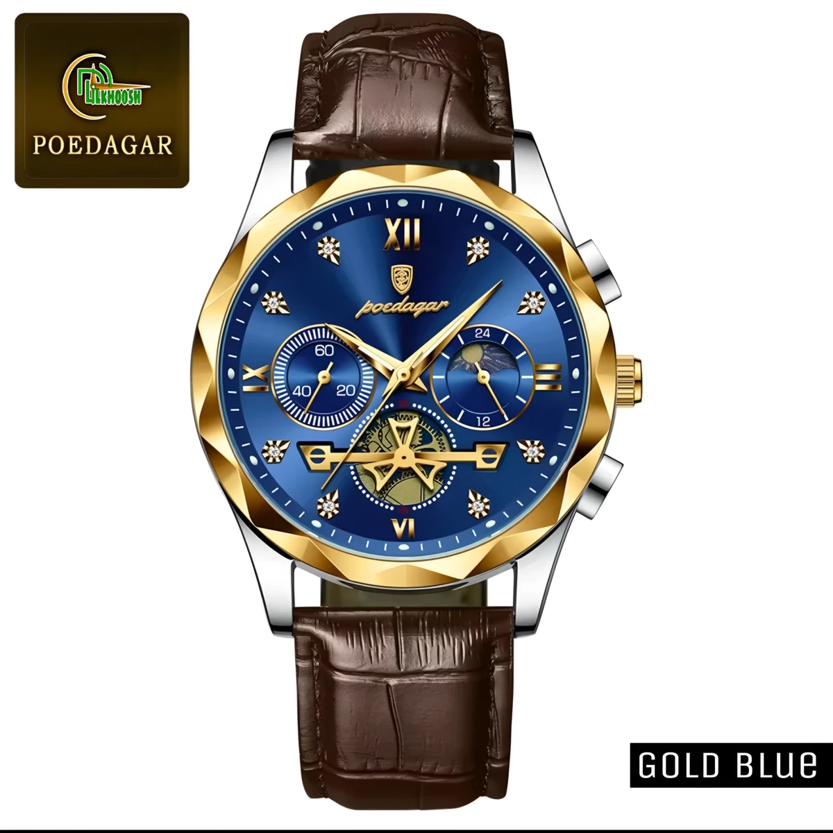 POEDAGAR 996 Artificial leather Luxury Watch for Man (Blue)