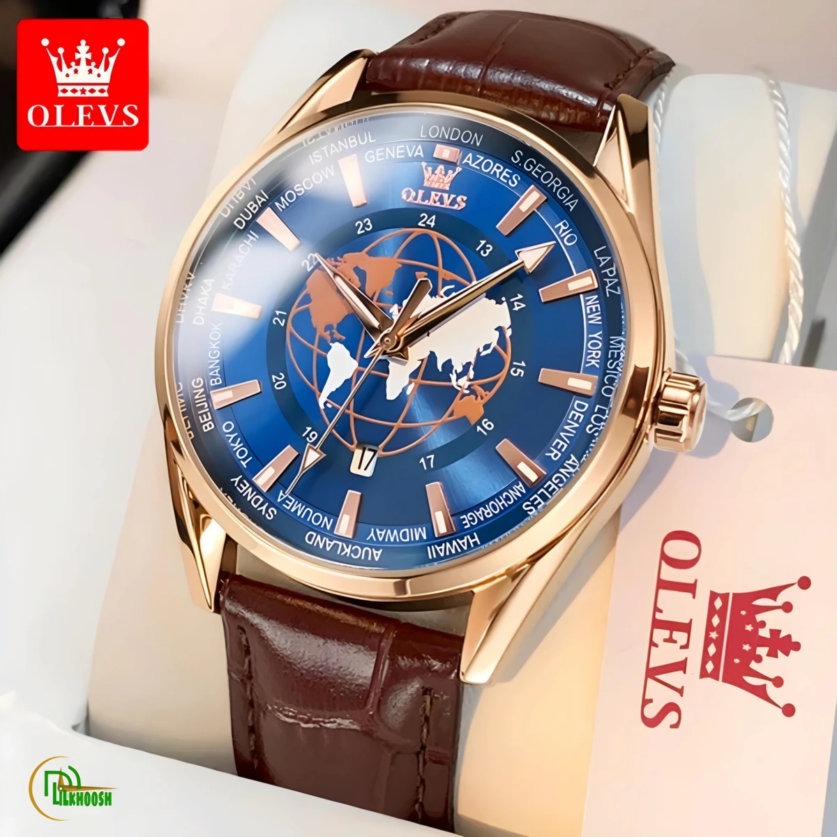 OLEVS 9926 Classic Earth Dial Watch (Brown Blue)