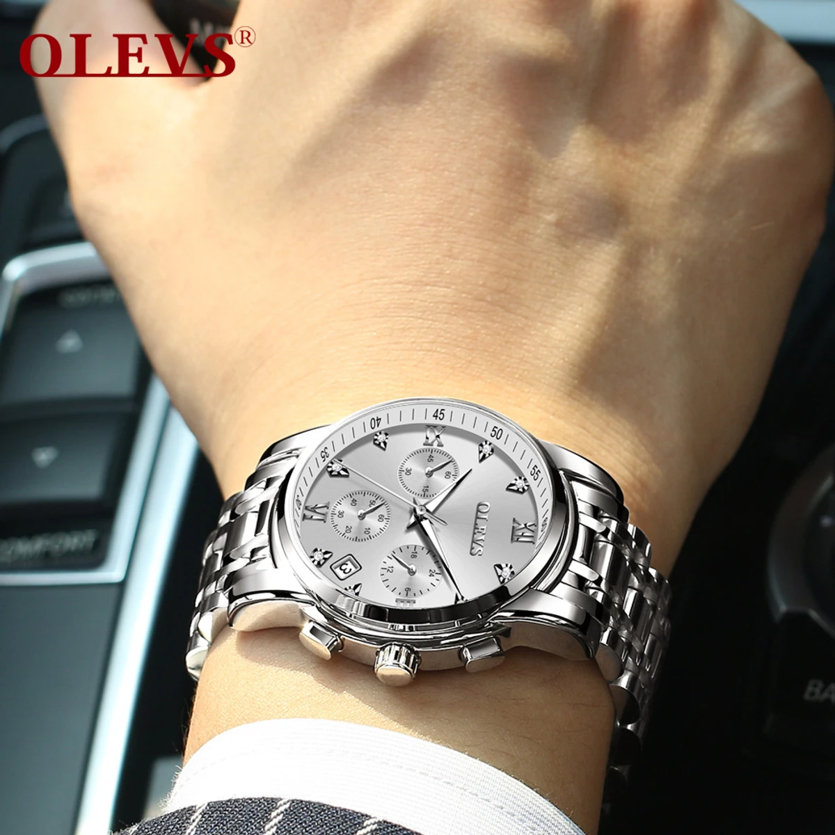 OLEVS 2858 Men Quartz Watch (Silver) - Image 3