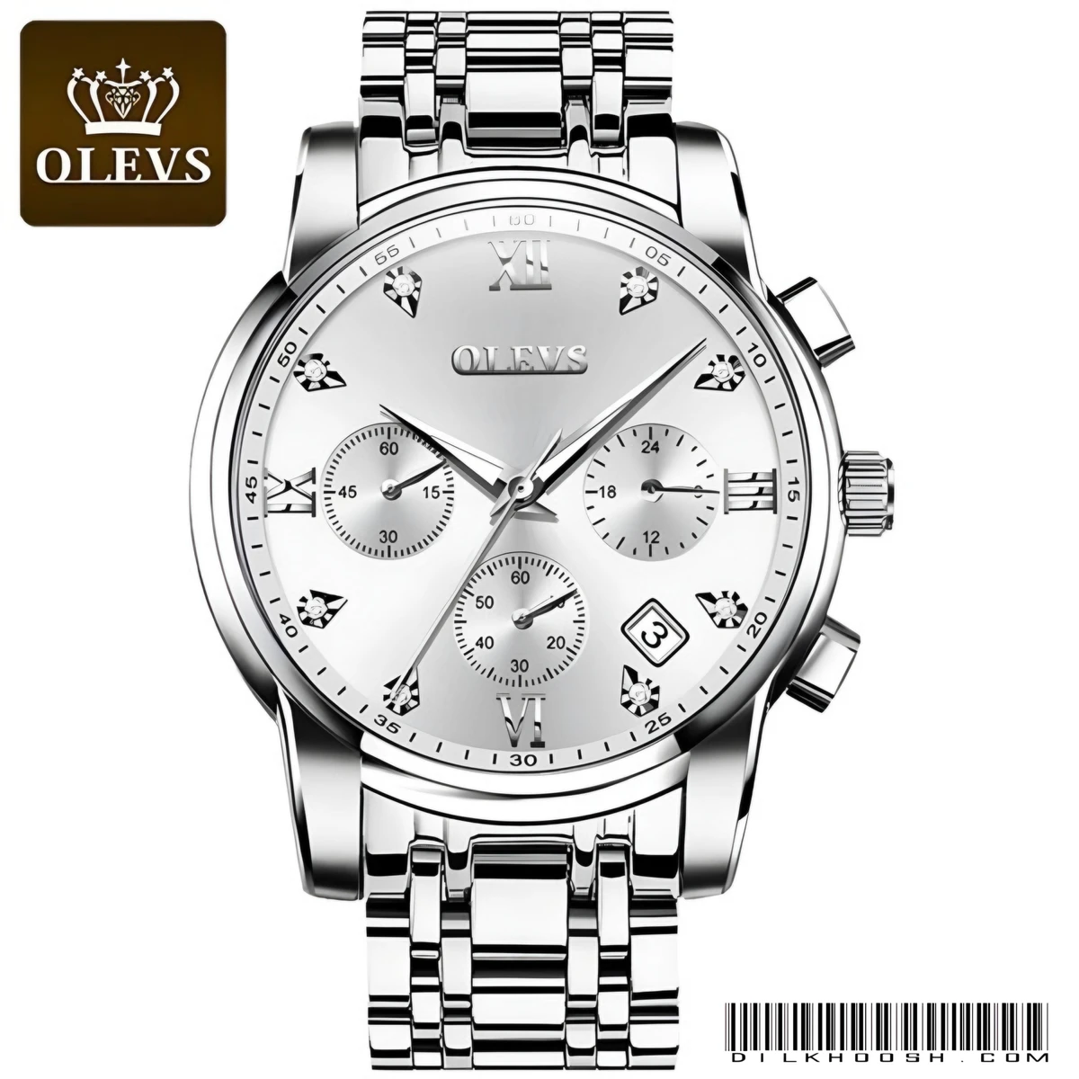 OLEVS 2858 Men Quartz Watch (Silver) - Image 4