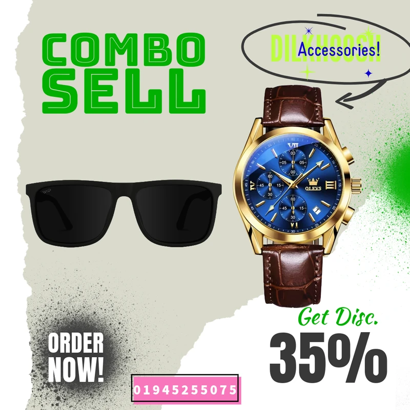 Sun glass And Watch Men - Blue - ( Combo Pack )