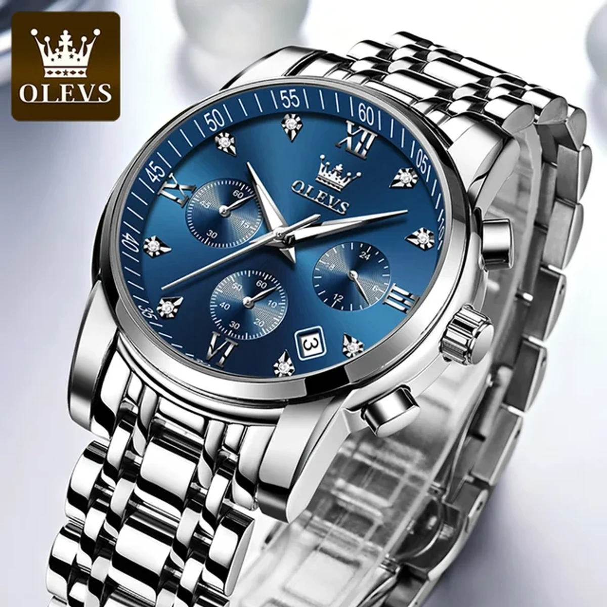 OLEVS 2858 Men Quartz Watch (Silver Blue)