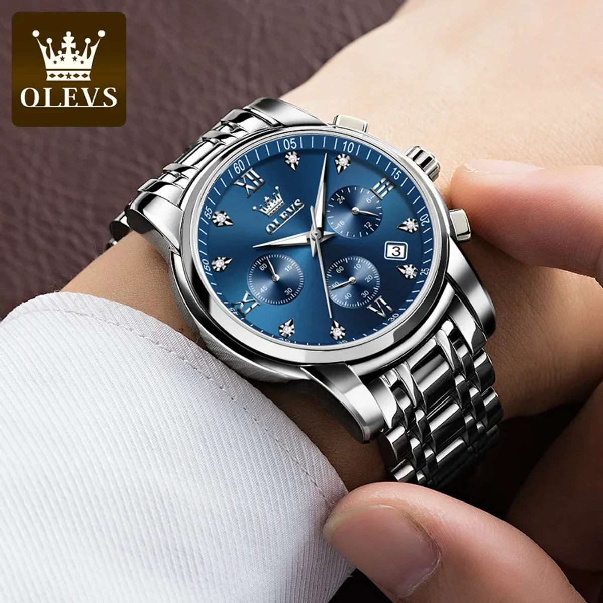 OLEVS 2858 Men Quartz Watch (Silver Blue) - Image 3