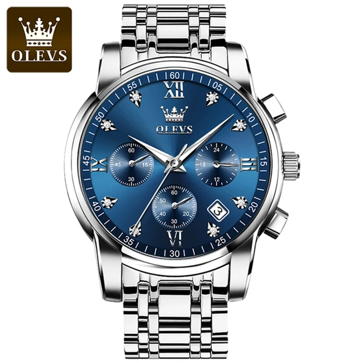 OLEVS 2858 Men Quartz Watch (Silver Blue) - Image 4