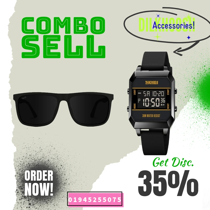 Sun glass  And Watch  Men - Black - ( Combo Pack )