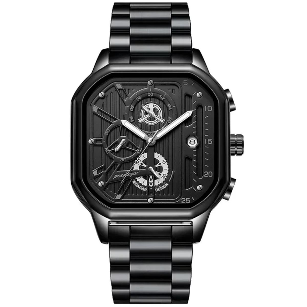 Poedagar PO628S Black Stainless Steel Wrist Watch For Men