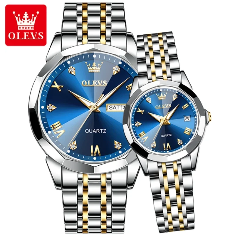 Olevs 9931 Couple Watches (Blue Dial)