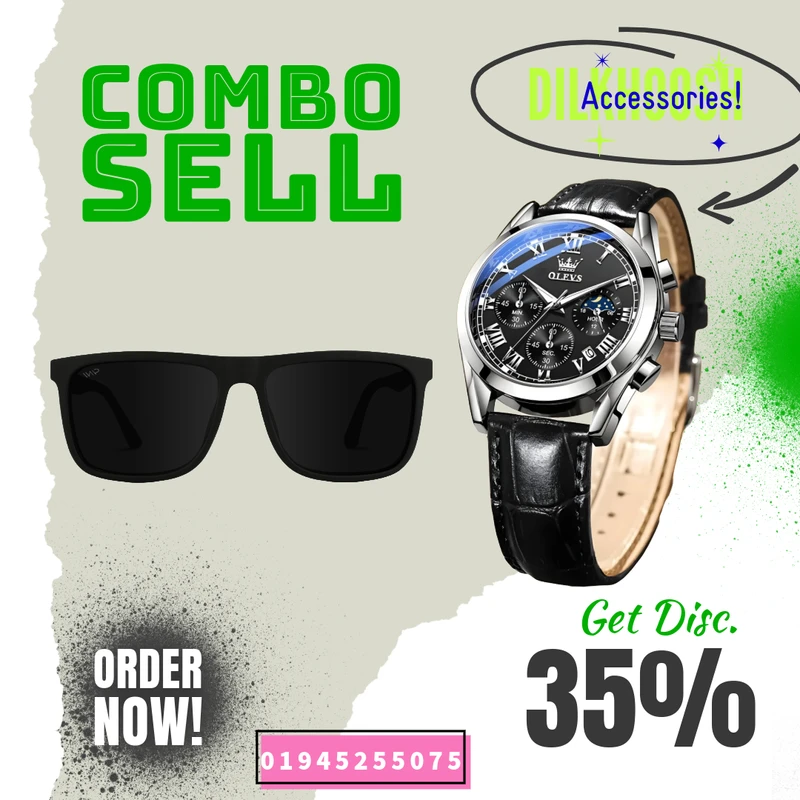 Sun glass And Watch Men - Silver  - ( Combo Pack )