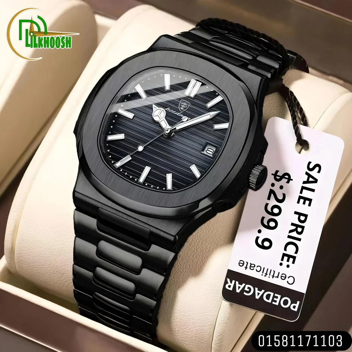 Poedagar 613 Luxury Stainless Steel Strap Watch (FULL BLACK)