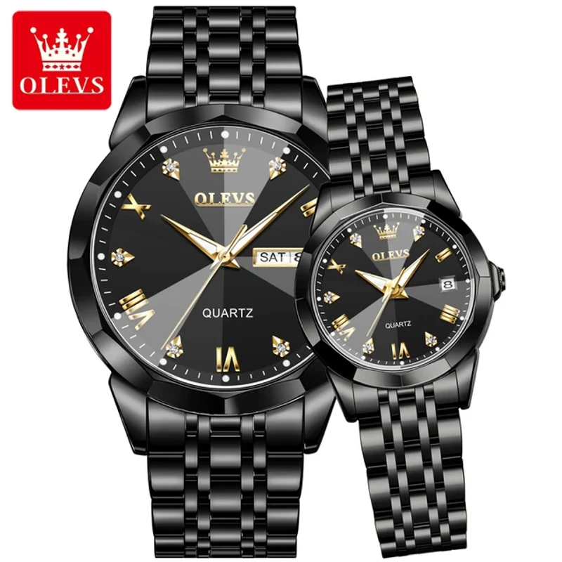 Olevs 9931 Couple Watches (Full Black)