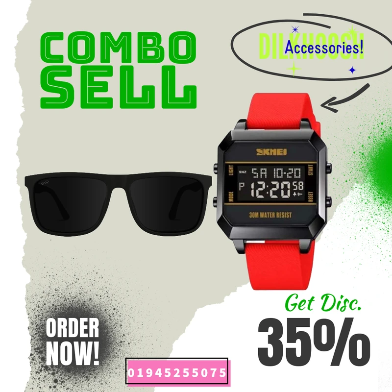 Sun glass And Watch Men - Red - ( Combo Pack )