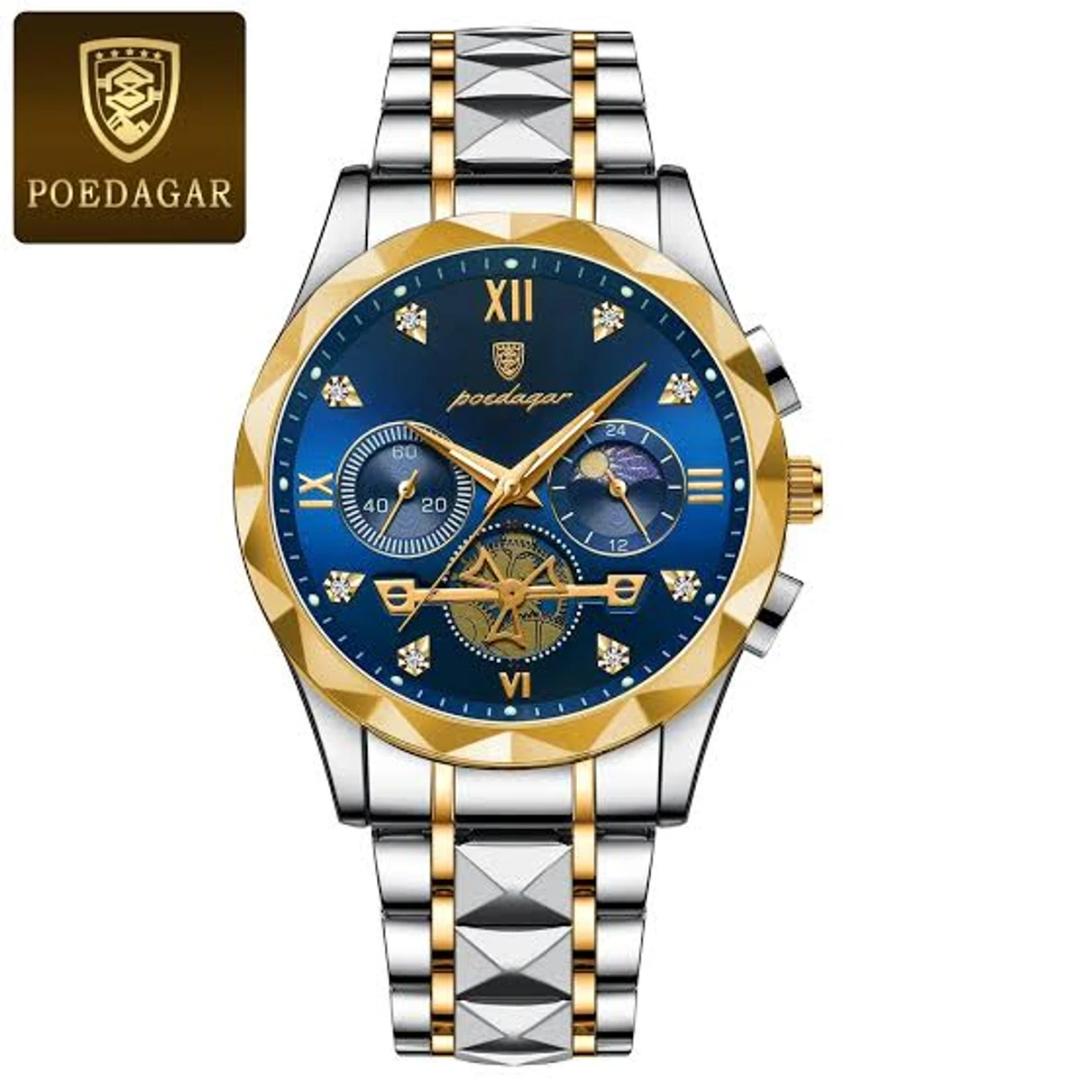 Poedagar Stainless Steel Luminous Quartz Watch For Men (Blue)