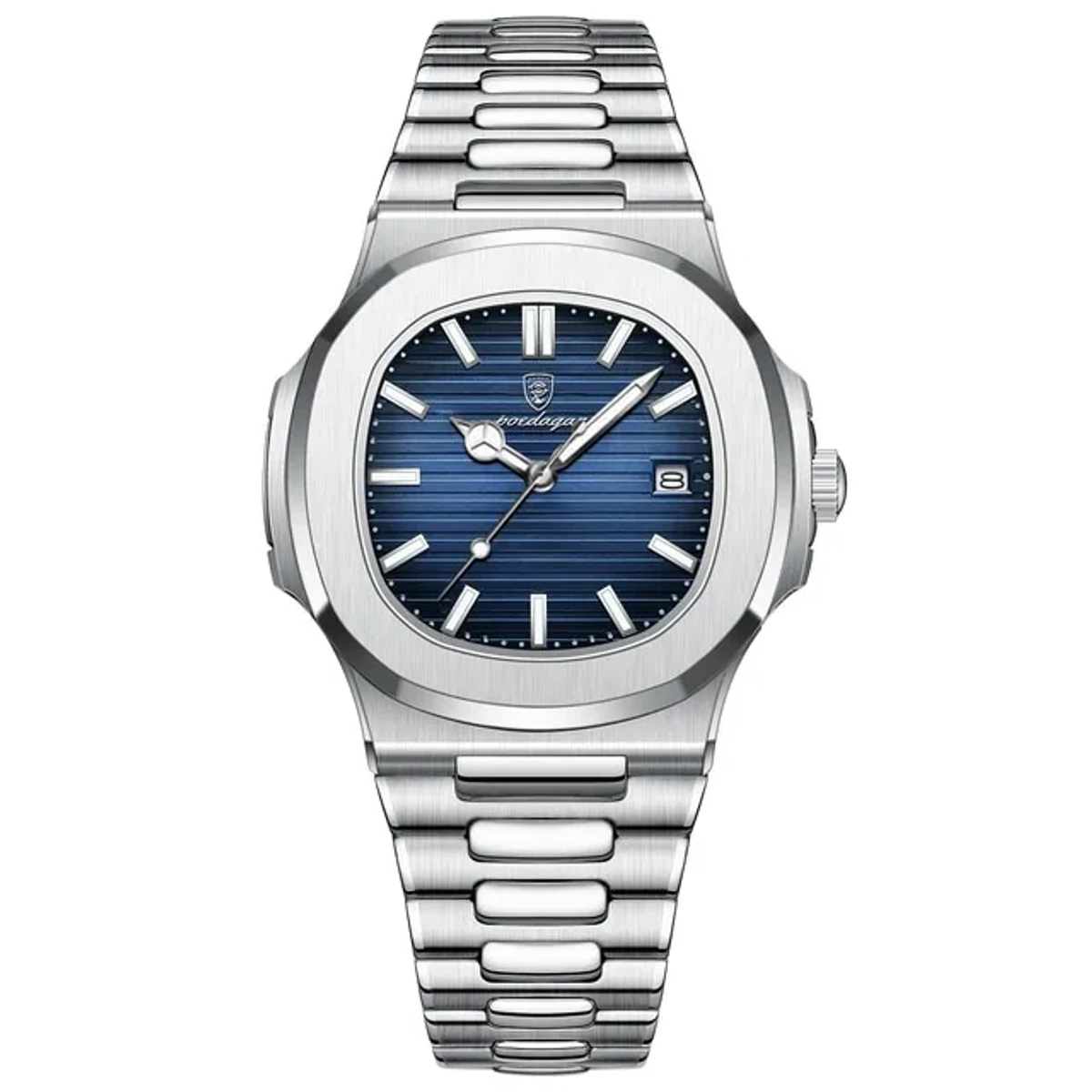 Poedagar 613 Luxury Stainless Steel Strap Watch (Blue Dial) - Image 5