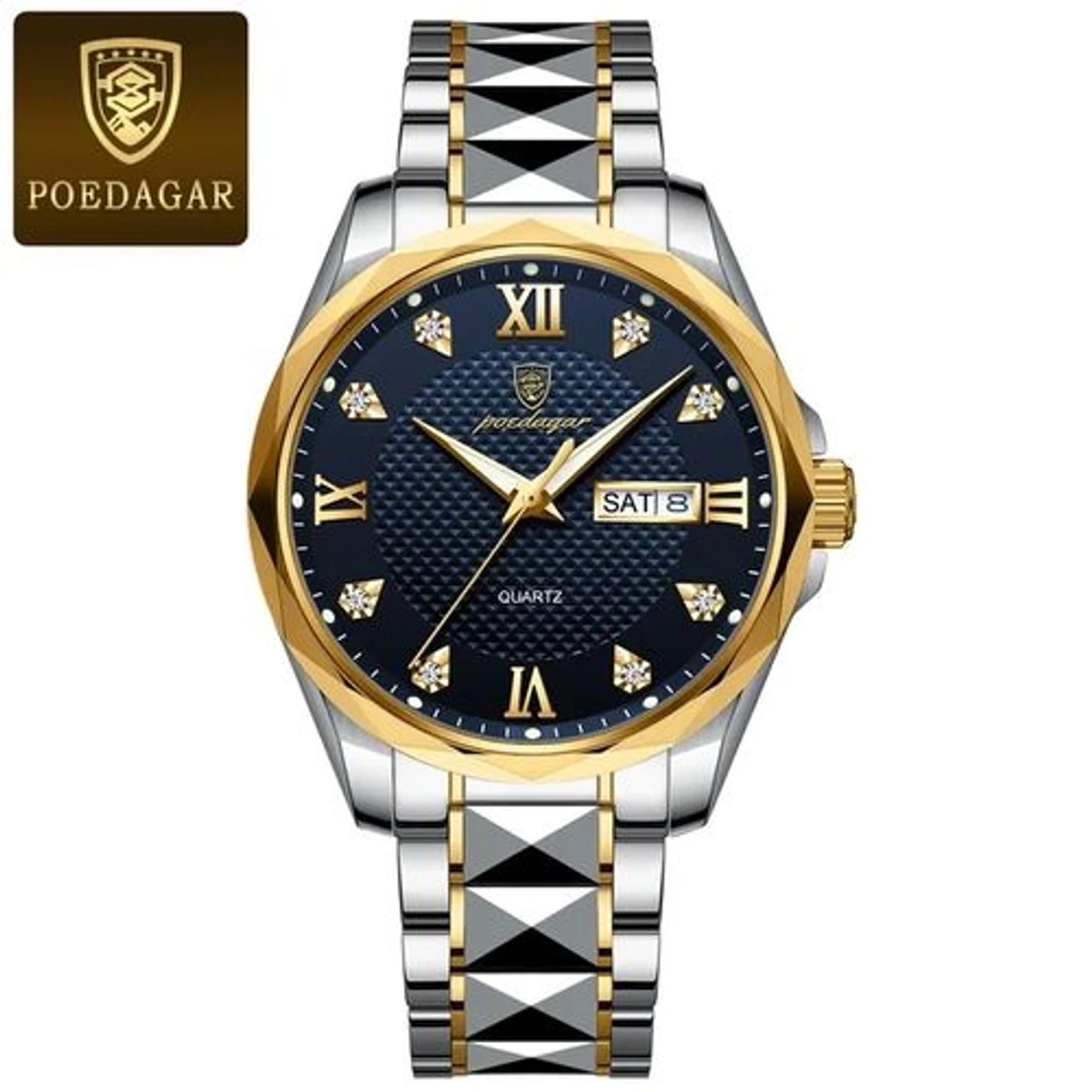 POEDAGAR 998 Luxury Luminous Date Week Men's Stainless Steel Quartz Watch (Blue Dial)